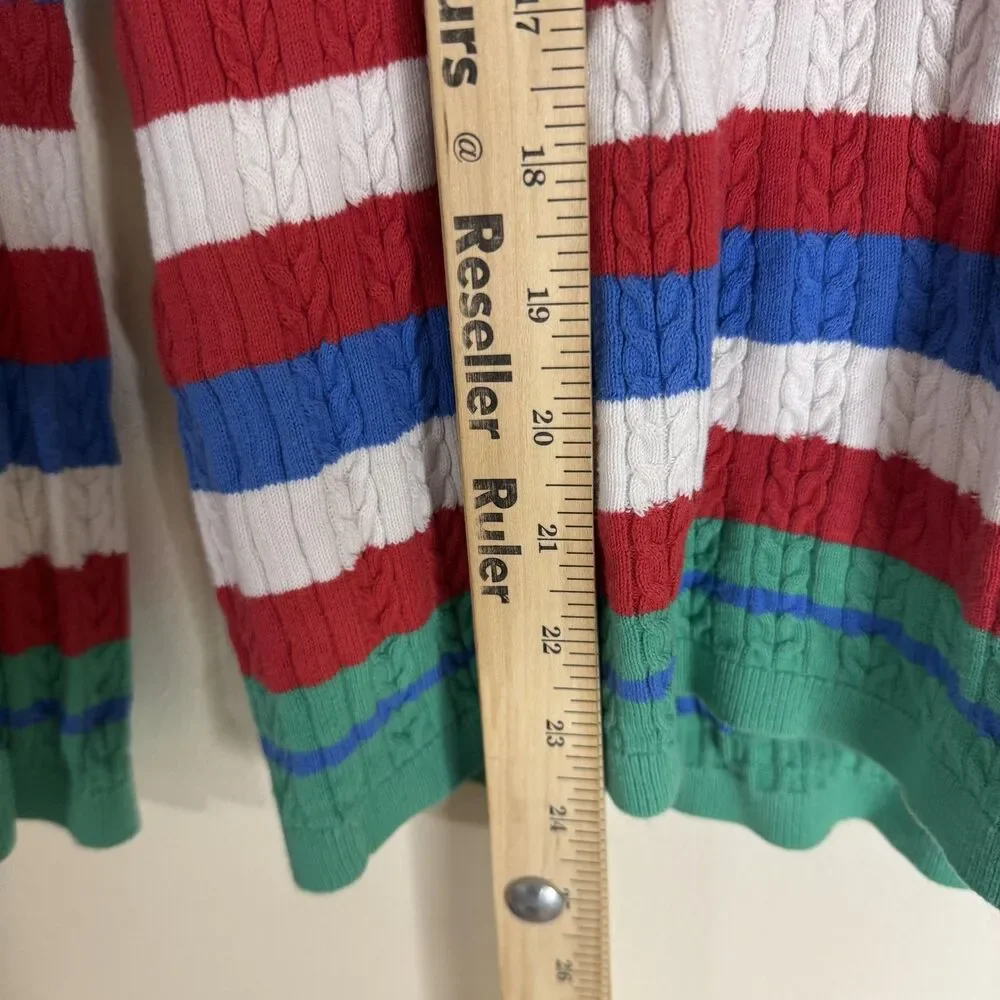 Tommy Hilfiger Sweater Womens Large Multicolor Striped Cable Knit Pullover Crew - Picture 8 of 9